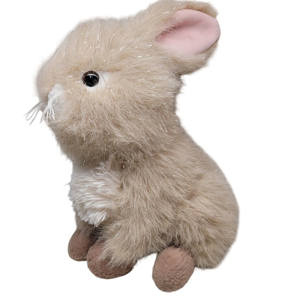 Walmart Long Fur Bunny Plush Brown Tinsel Glitter Accents Stuffed Easter Rabbit
